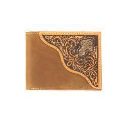 3D Men's Cross Concho Floral Embossing Brown Bifold Wallet
