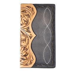 Hand Tooled Floral Buck Lace Black Brown Rodeo Style Wallet