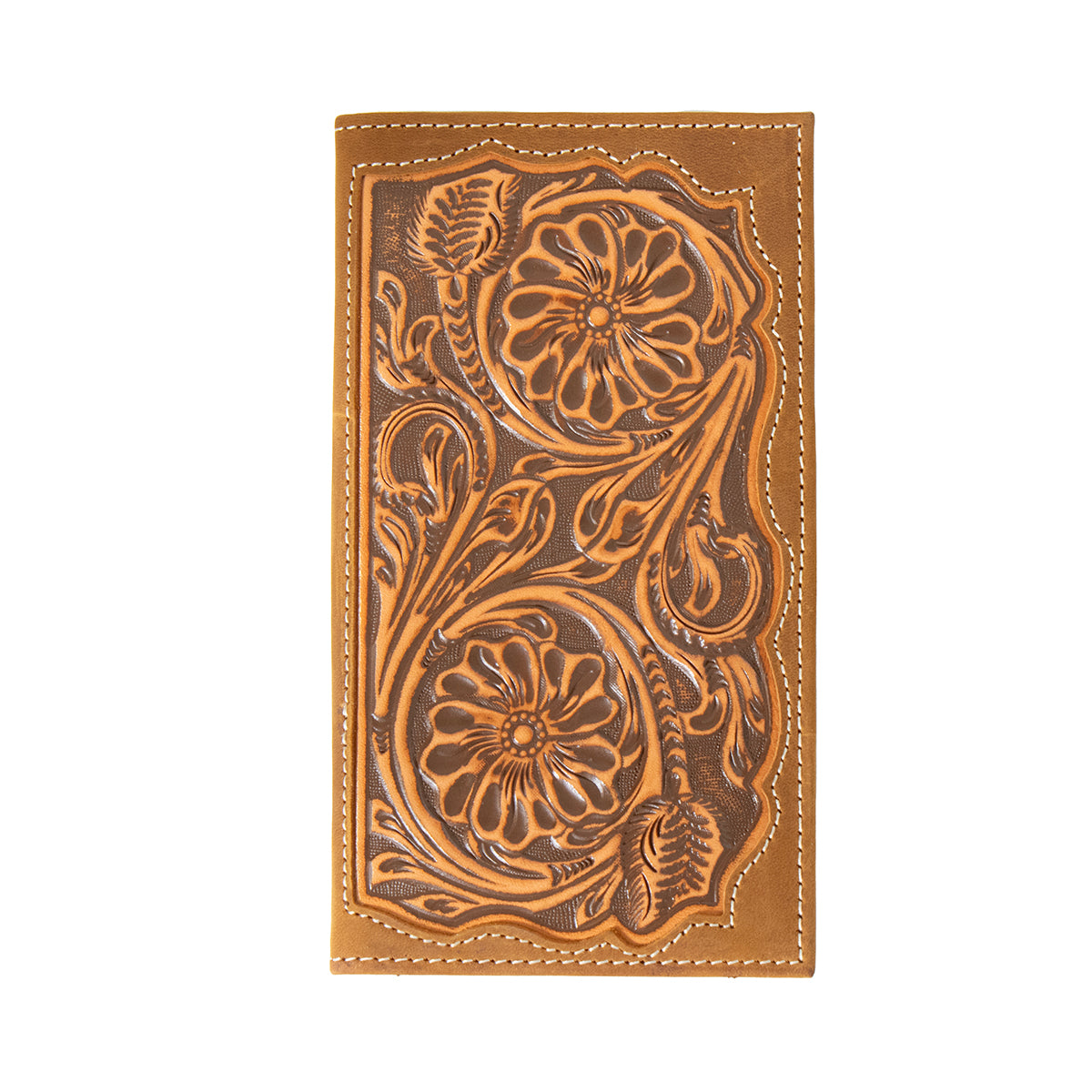 3D Brown Floral Embossed Inlay Rodeo Wallet