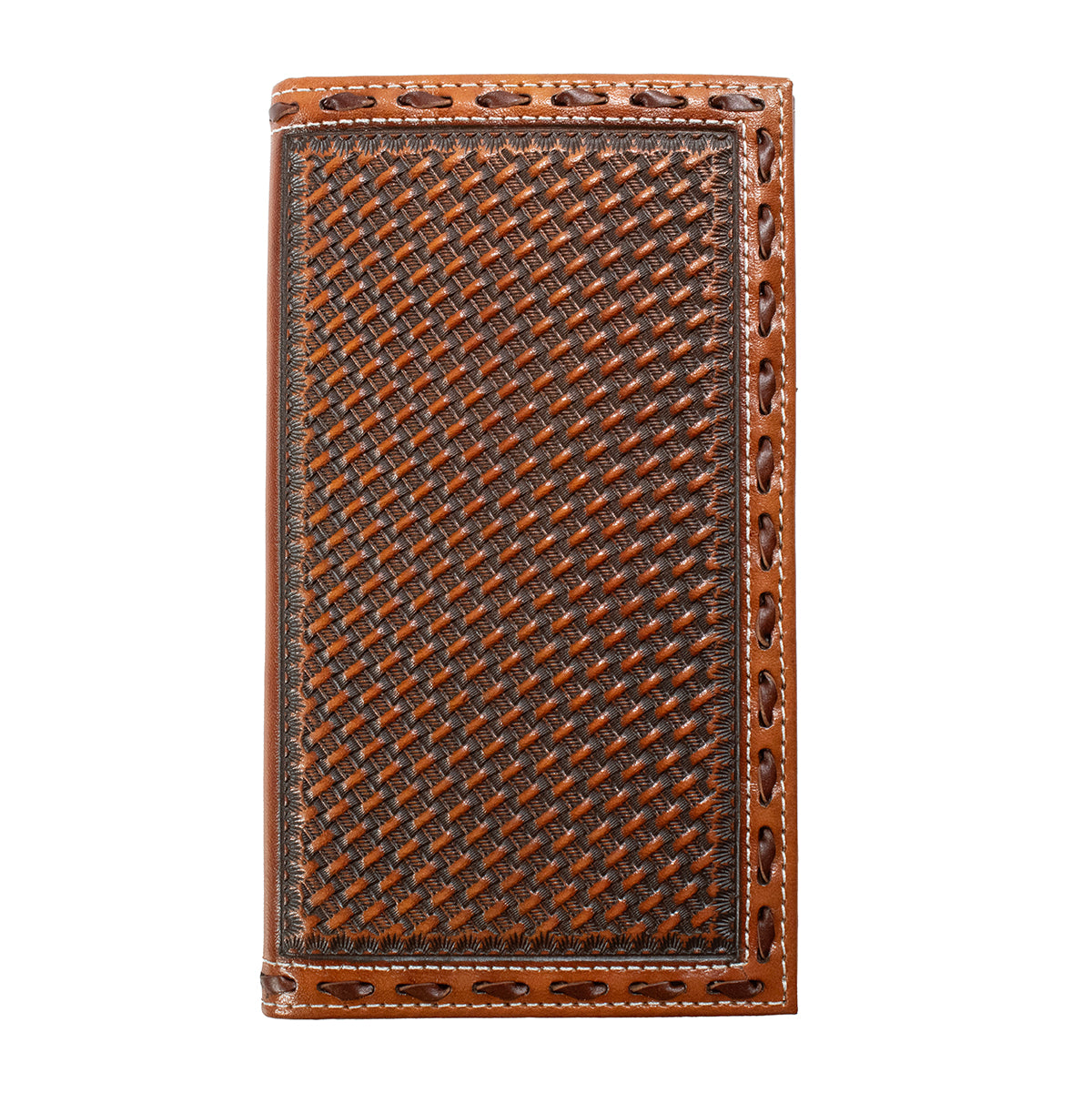 3D Brown Basketweave Embossed Trifold Rodeo Wallet