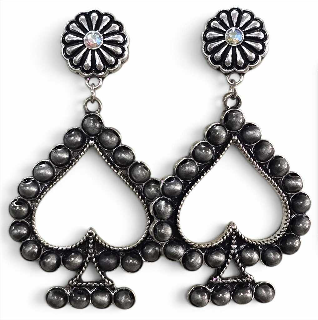 Silver Bead Spade Earrings