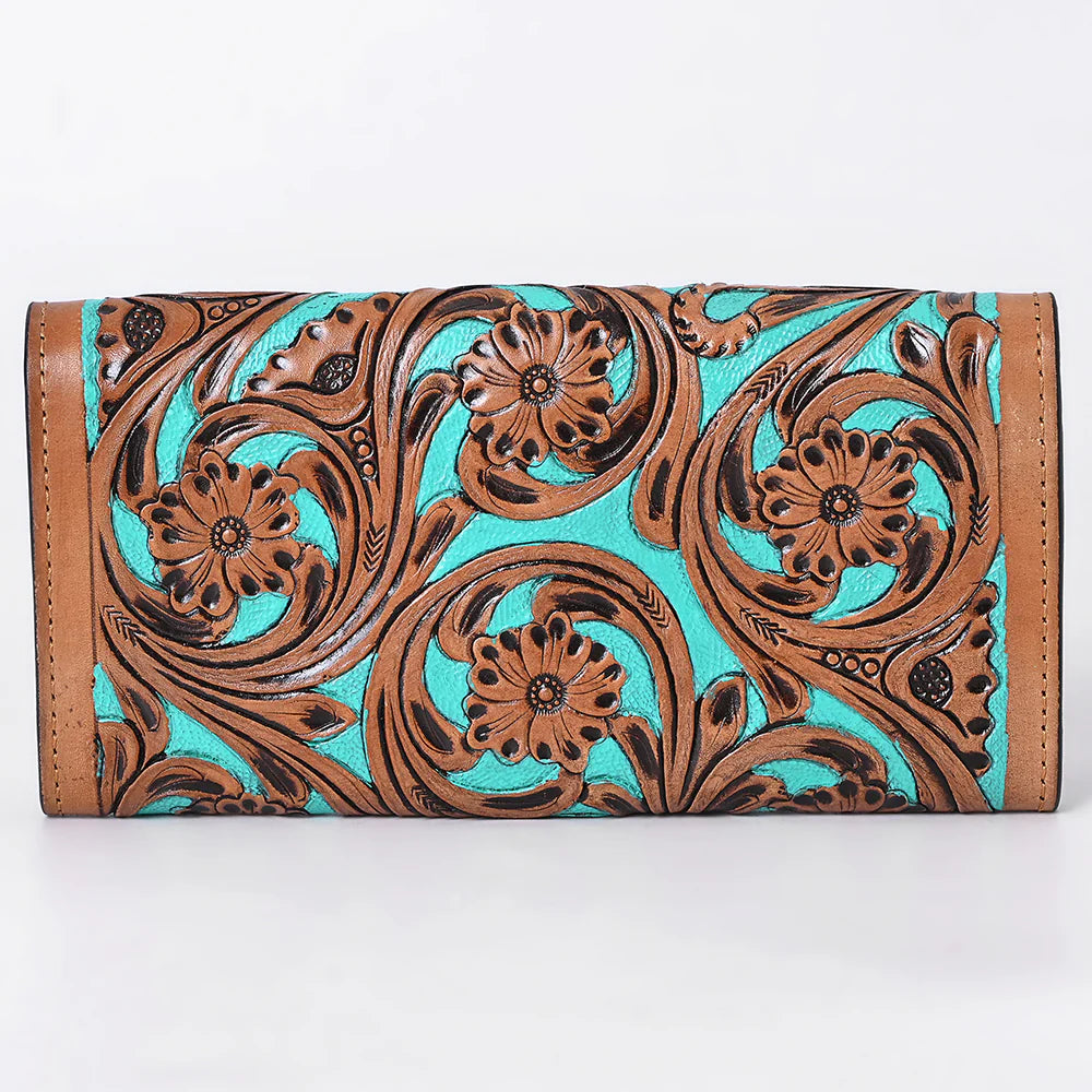 Tan & Turquoise Inlay Genuine Leather Wallet