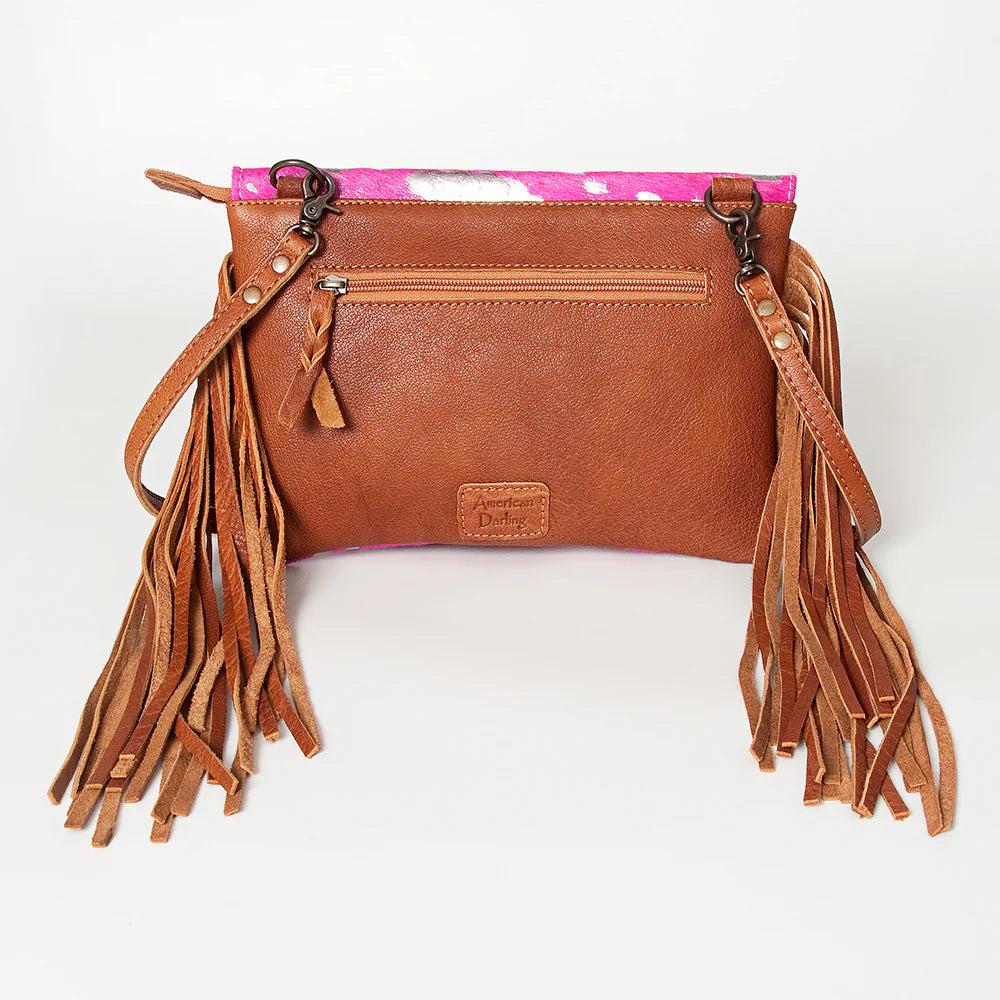 Pink Cowhide Silver Inlay Clutch Crossbody Purse