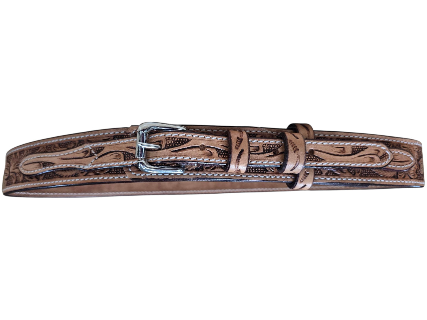 Western Floral Brown Tooled Ranger Belt