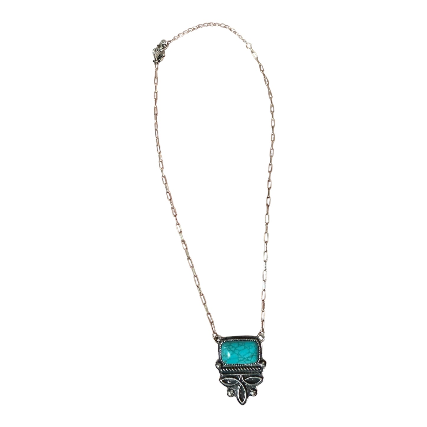 Turquoise Gem Silver Boot Stitch Necklace