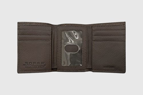 COCOA BROWN OSTRICH PRINT TRIFOLD WALLET