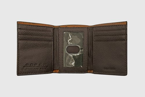 TAN OSTRICH PRINT TRIFOLD WALLET