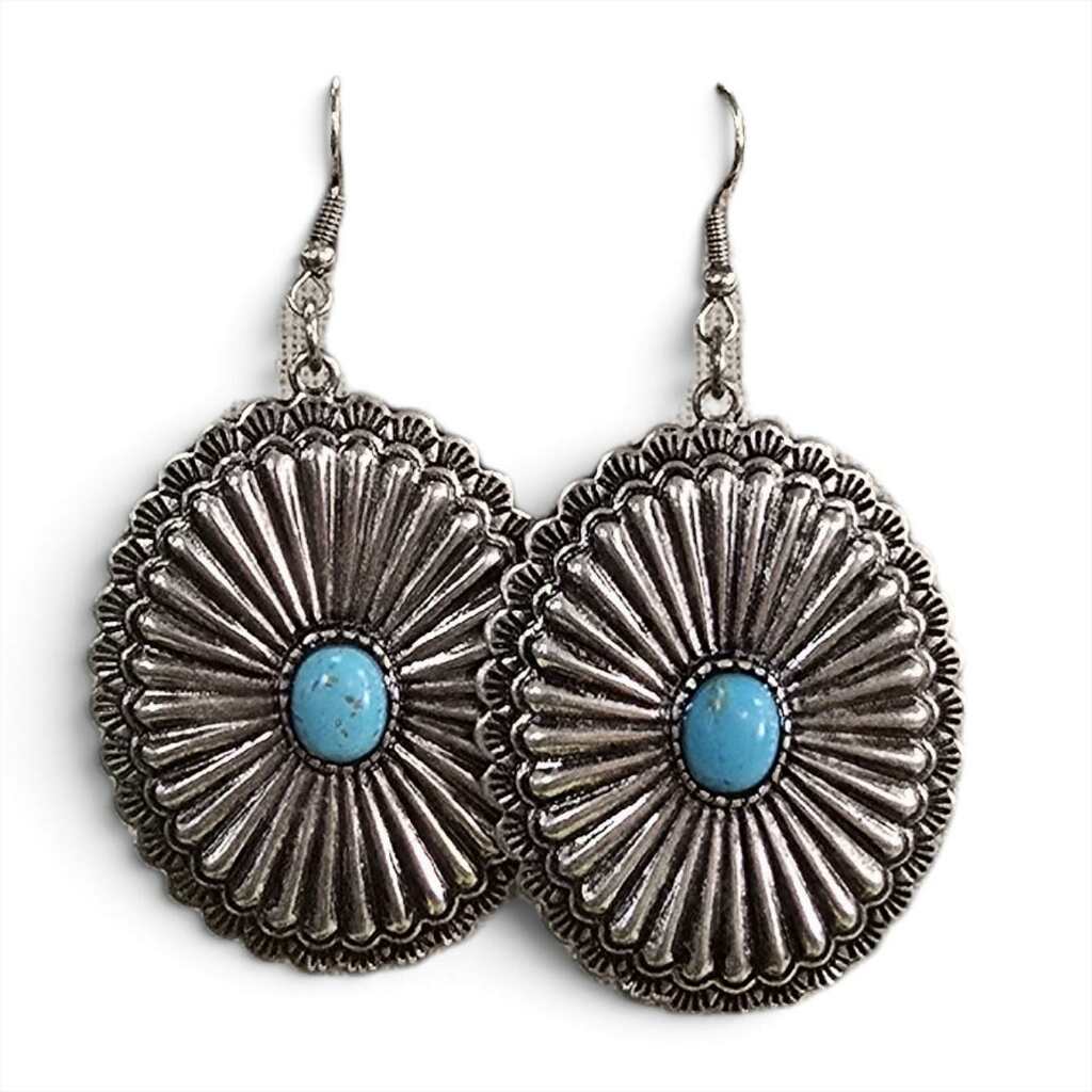 Silver Concho Turquoise Gem Earrings