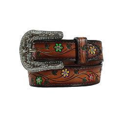 Angel Ranch Girl's Colorful Flowers Brown Belt