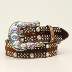 Angel Ranch Calf Hair Large Stones Brown Belt