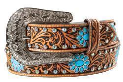 Angel Ranch Natural Rhinestone Turquoise Concho Belt