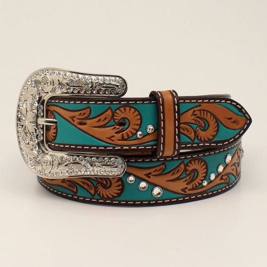 ANGEL RANCH FLORAL TOOLED TURQUOISE BELT