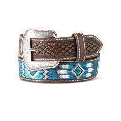 Ariat Boy's Brown Southwestern Blue Embroidered Belt