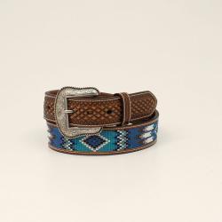 Ariat Men's Brown Southwestern Blue Embroidered Belt