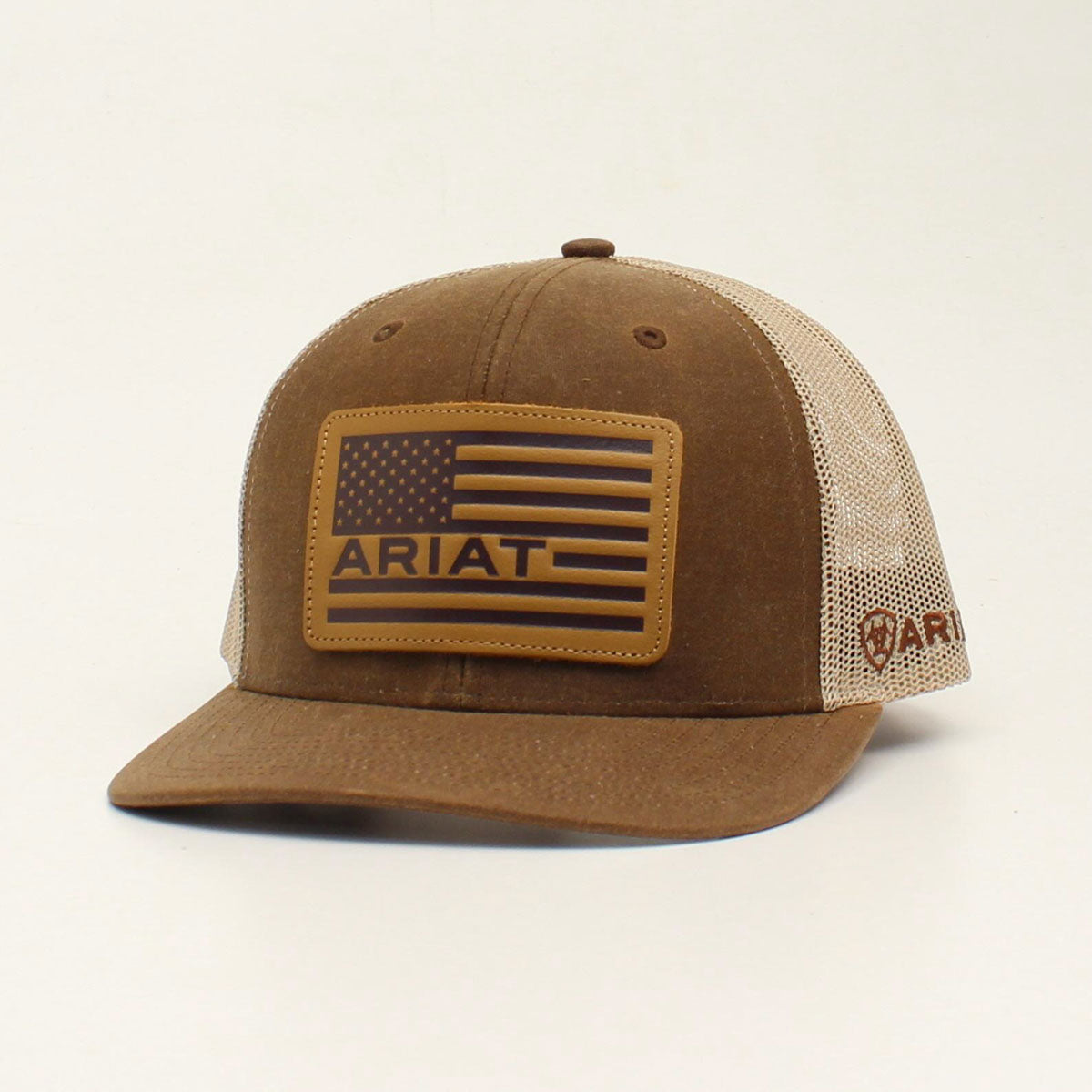 ARIAT OILSKIN USA FLAG LEATHER PATCH BROWN CAP