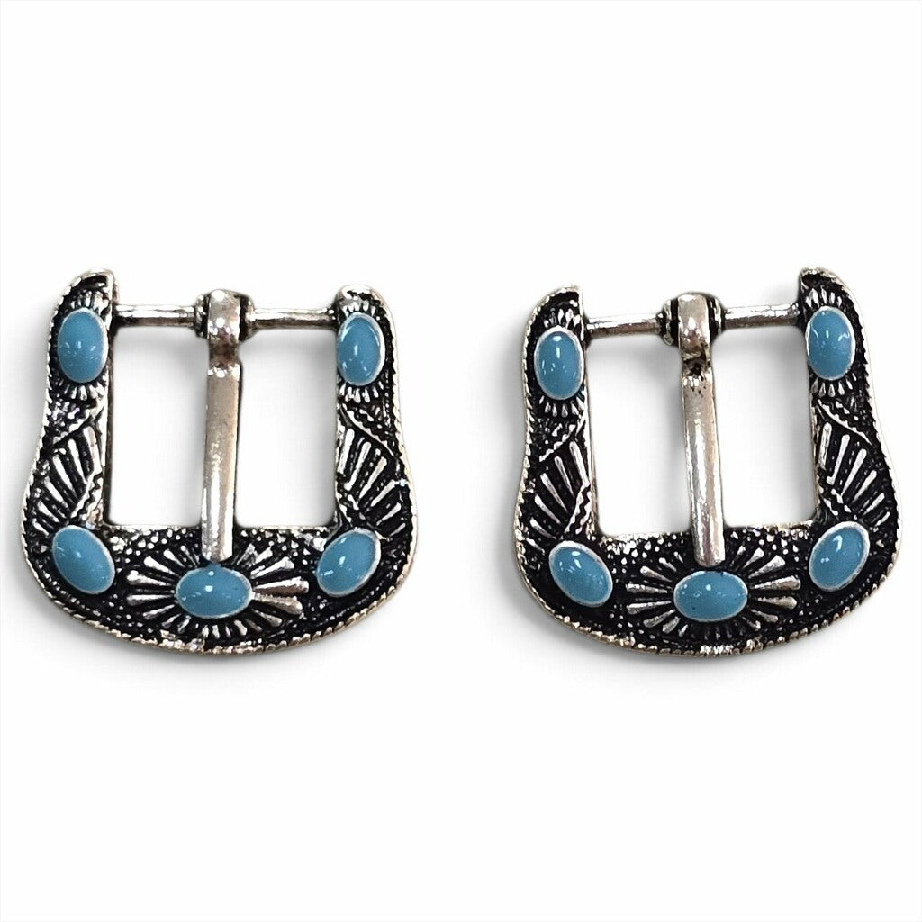 Turquoise Gem Buckle Earrings