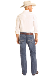 ROCK & ROLL DARK VINTAGE ROPE STITCH PISTOL STRAIGHT LEG JEANS