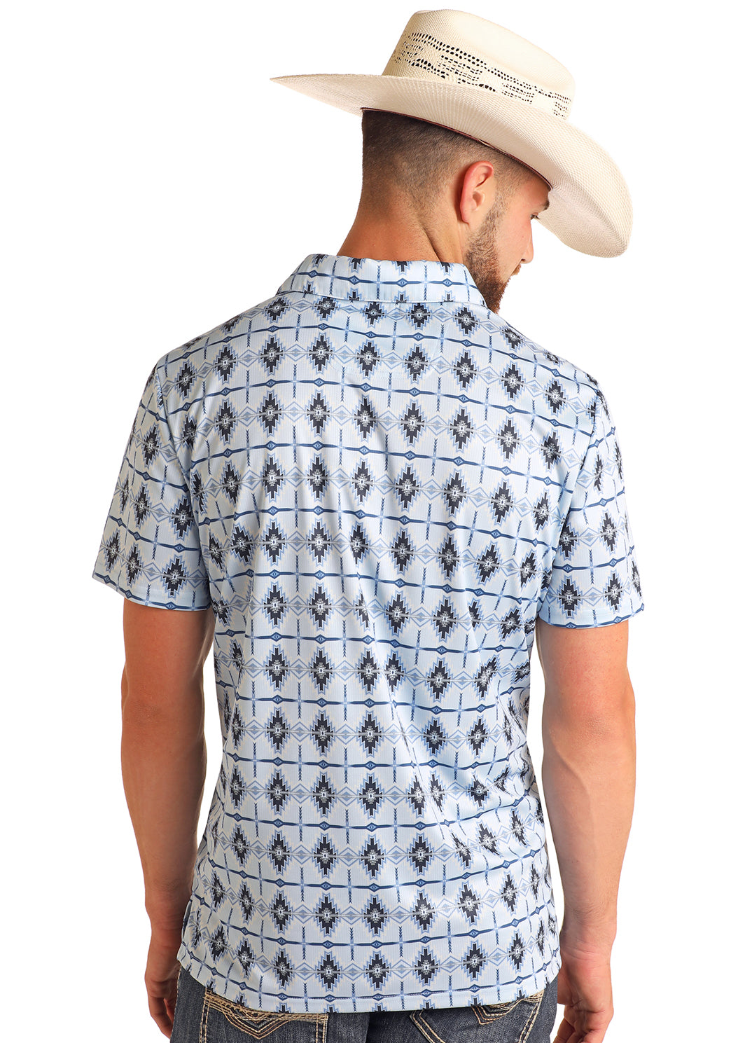 ROCK & ROLL BABY BLUE AZTEC POLO SHIRT