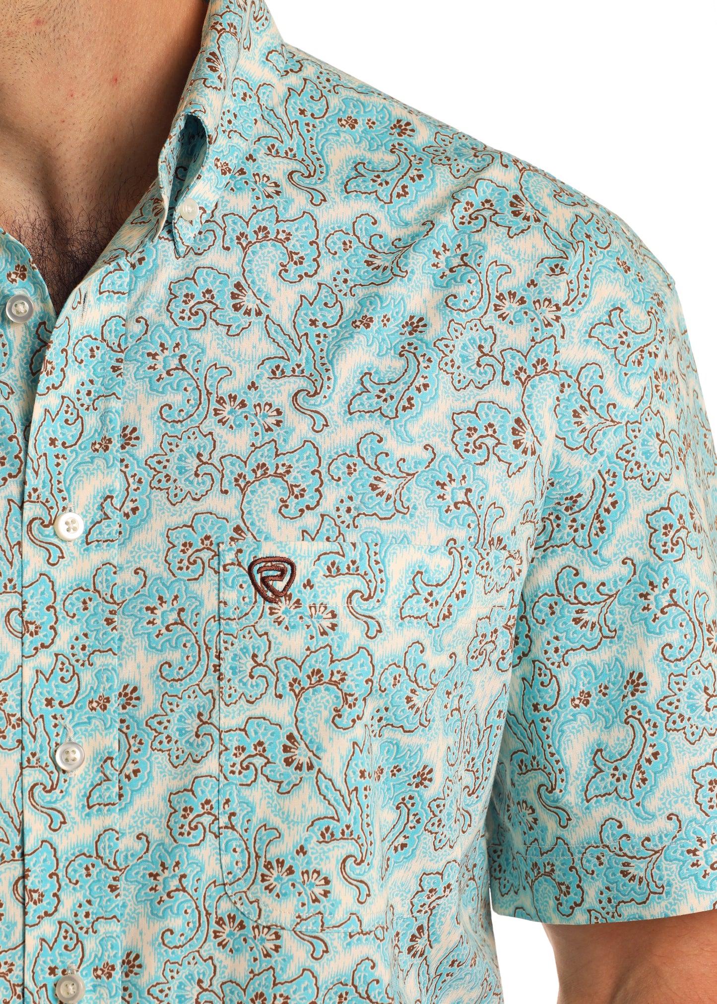 ROCK & ROLL TURQUOISE FLORAL PAISLEY SHORT SLEEVE SHIRT