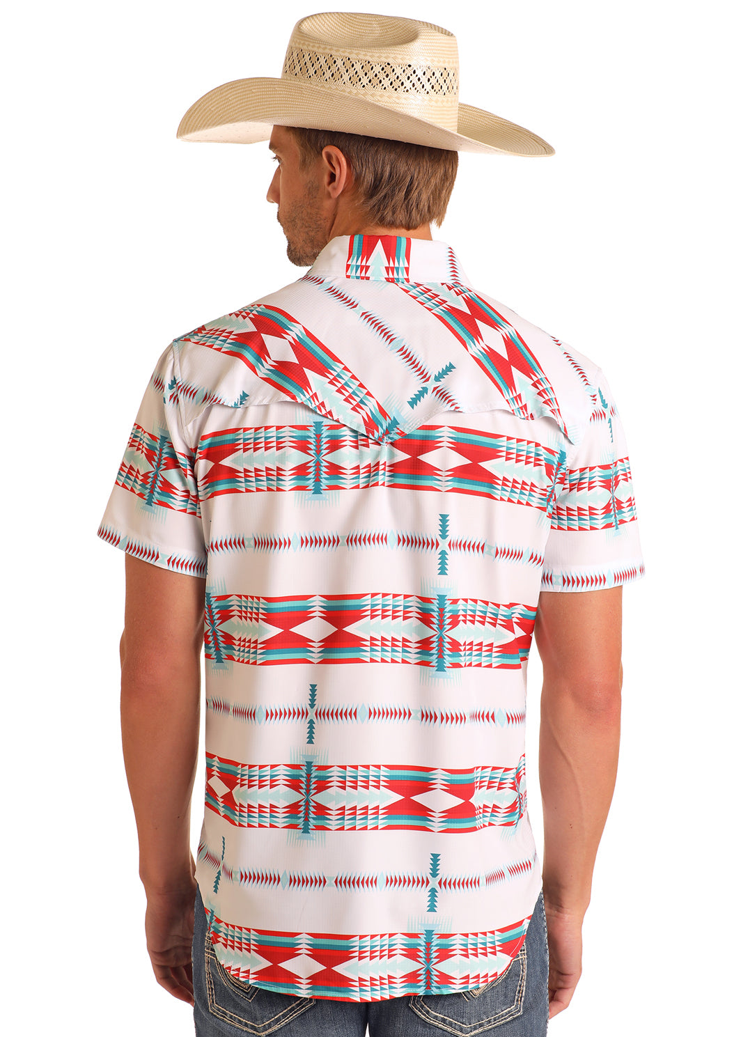 ROCK & ROLL WHITE TEK AZTEC SHORT SLEEVE SNAP SHIRT