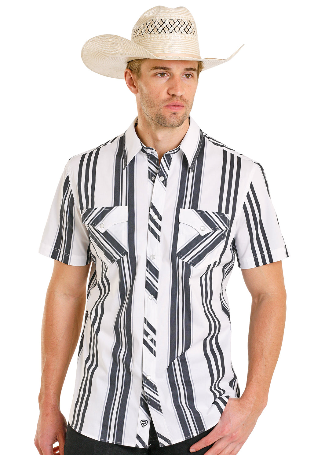 Rock & Roll Denim Black Vintage Stripe Short Sleeve Shirt
