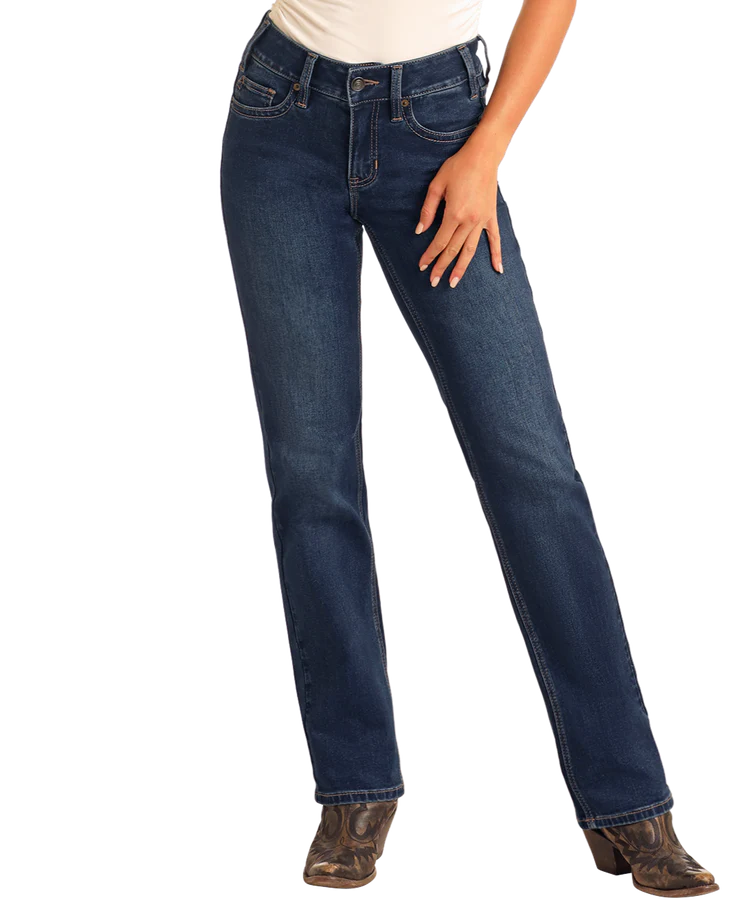ROCK & ROLL ARROW EMBROIDERED HIGH RISE BOOT CUT JEAN