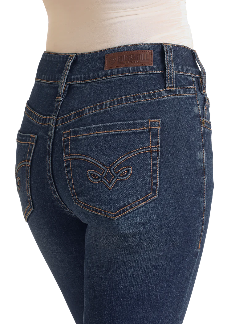 ROCK & ROLL ARROW EMBROIDERED HIGH RISE BOOT CUT JEAN