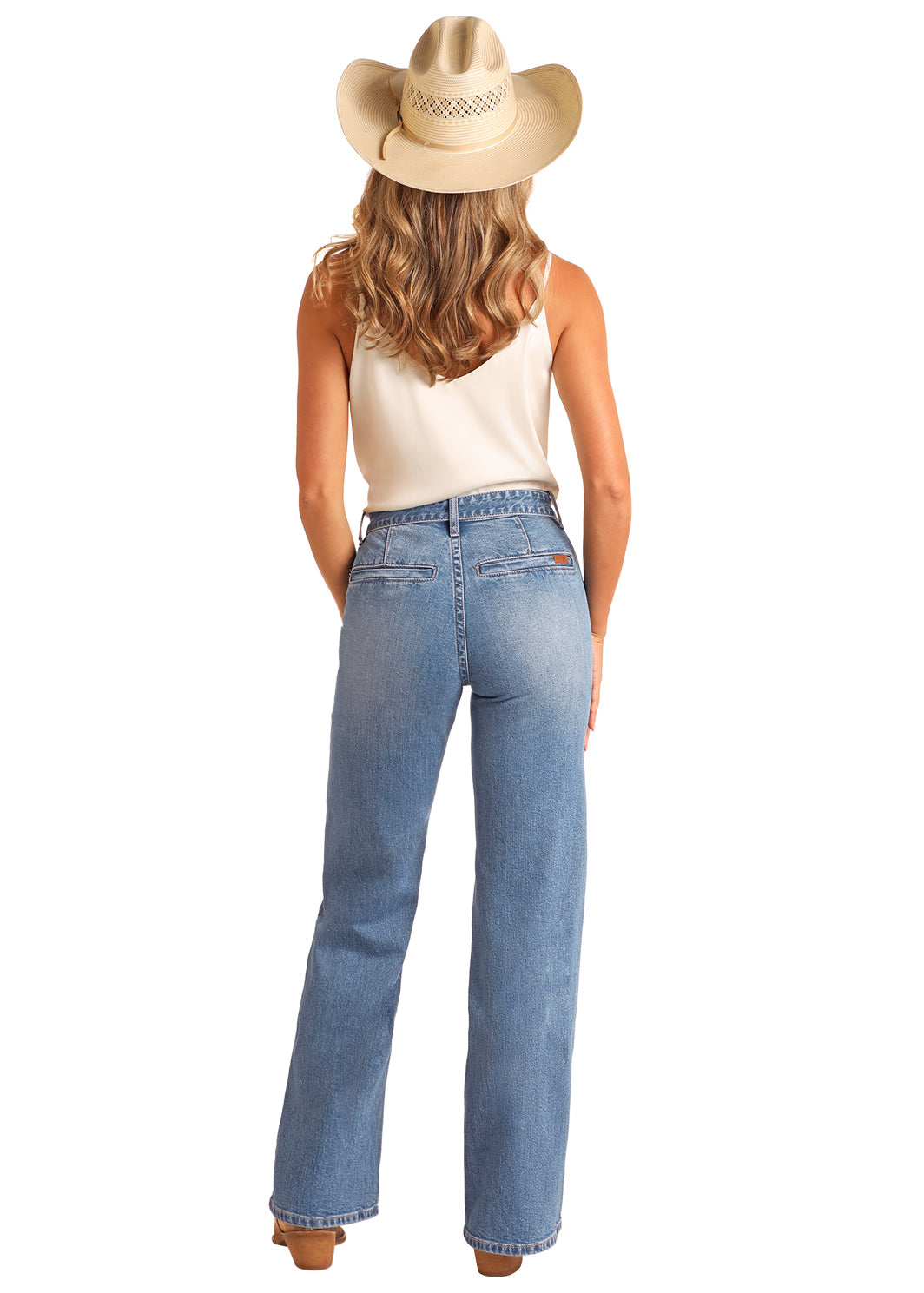 Rock & Roll Denim Ladies Belted Relaxed Flare Jean