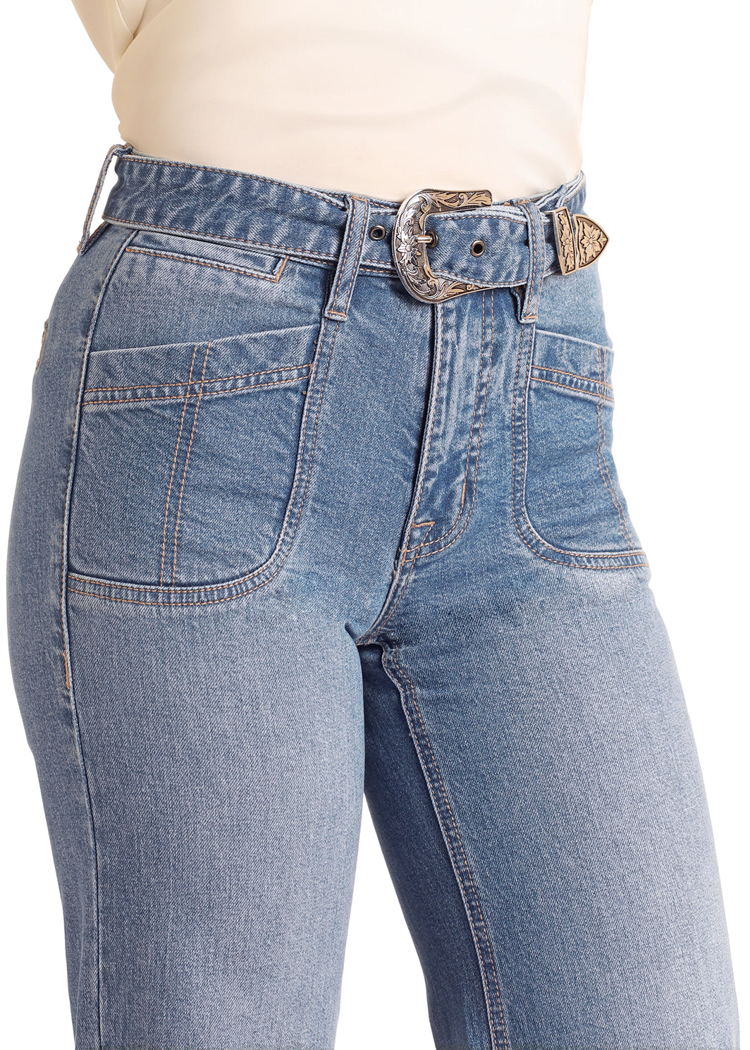 Rock & Roll Denim Ladies Belted Relaxed Flare Jean