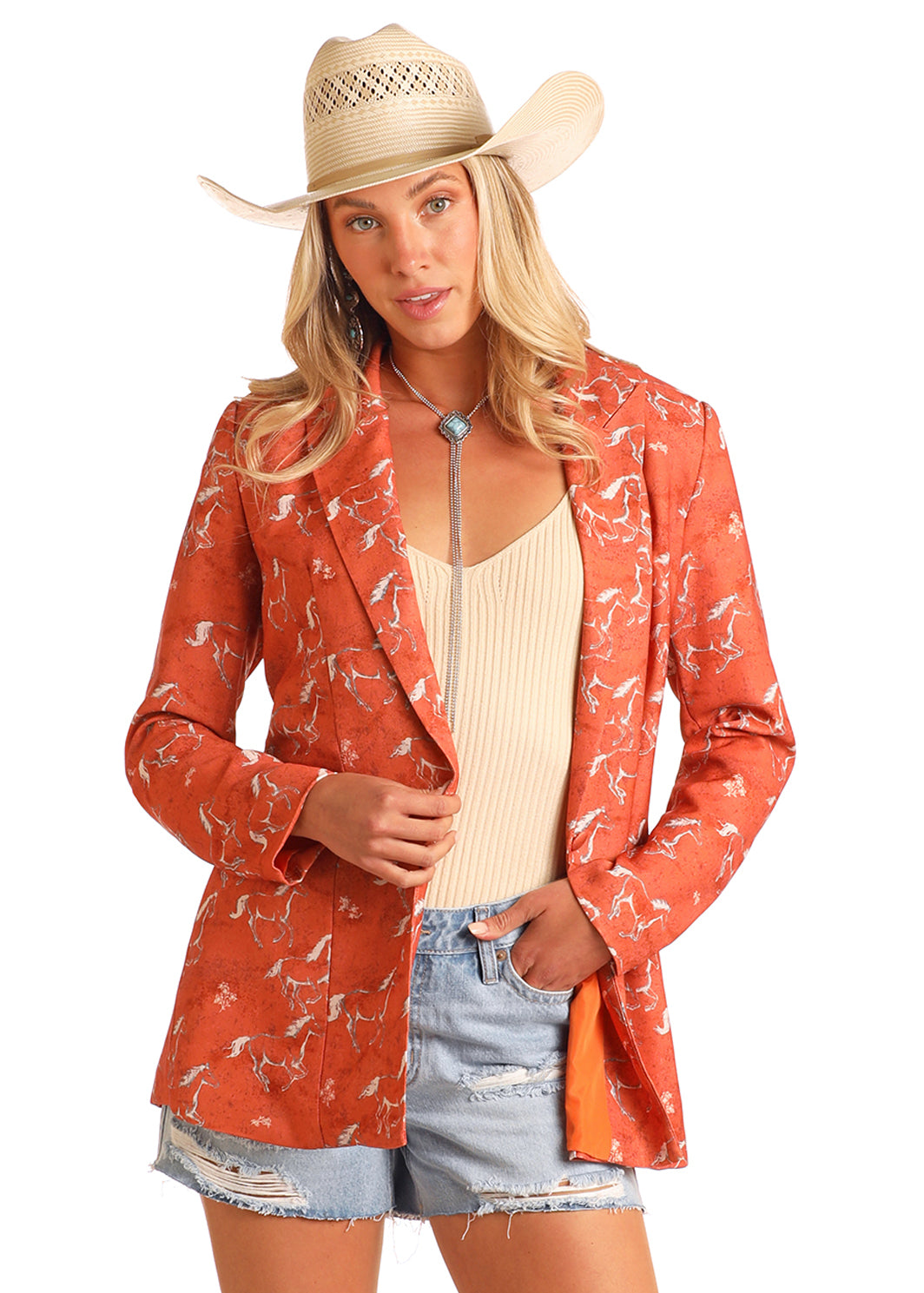 ROCK & ROLL BURNT ORANGE HORSE PRINT BLAZER