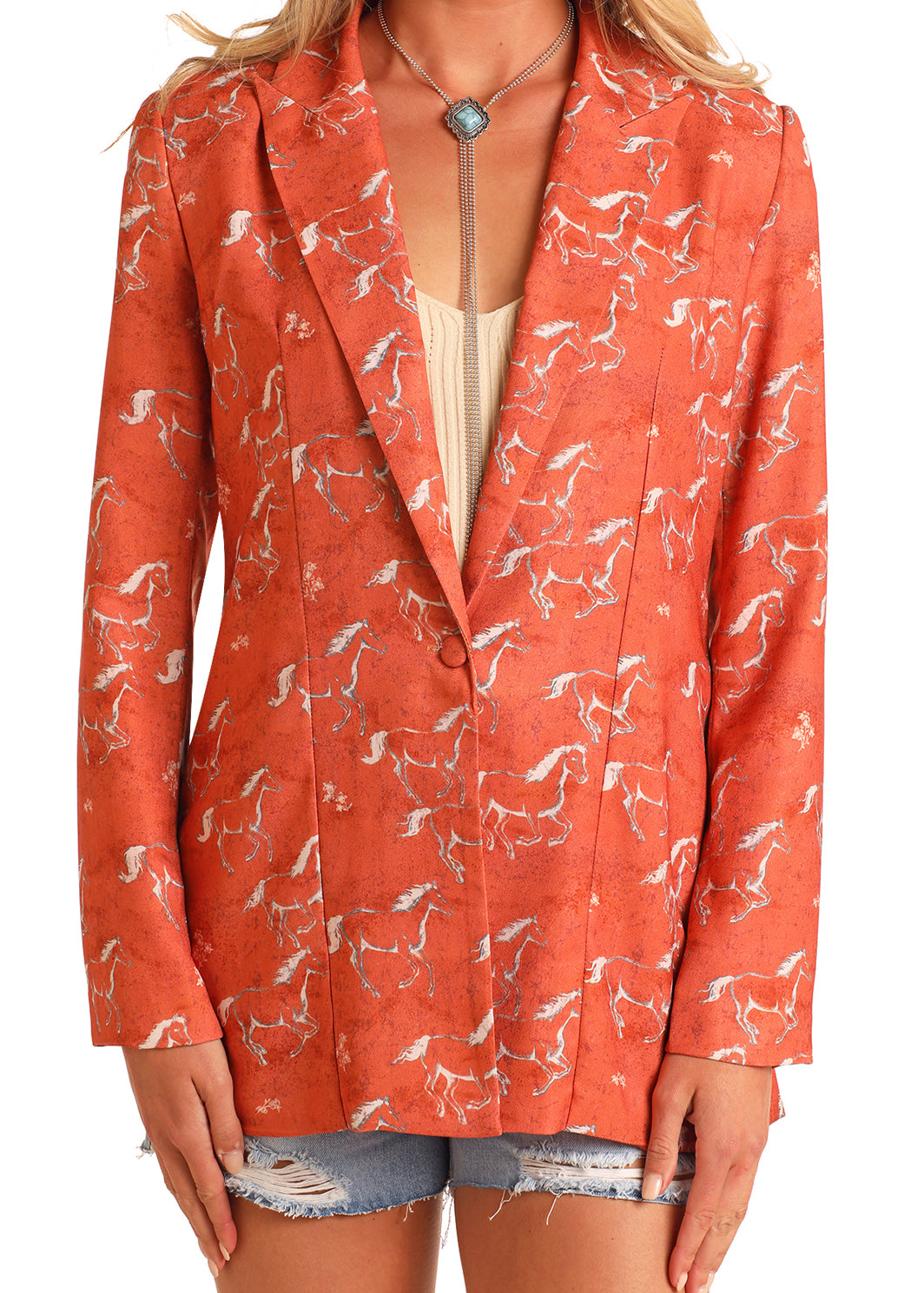 ROCK & ROLL BURNT ORANGE HORSE PRINT BLAZER
