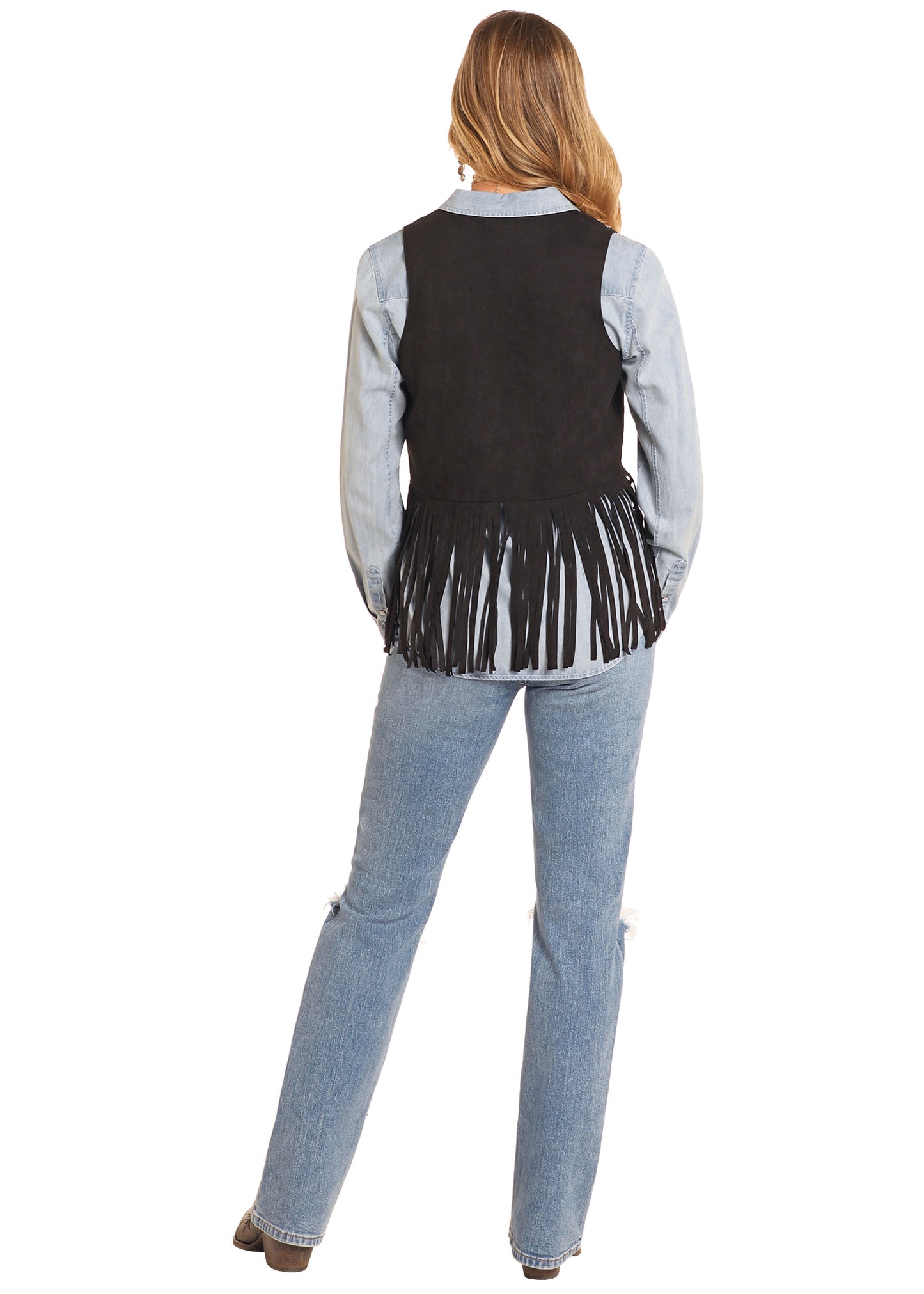 Rock & Roll Black Sudded Fringe Vest