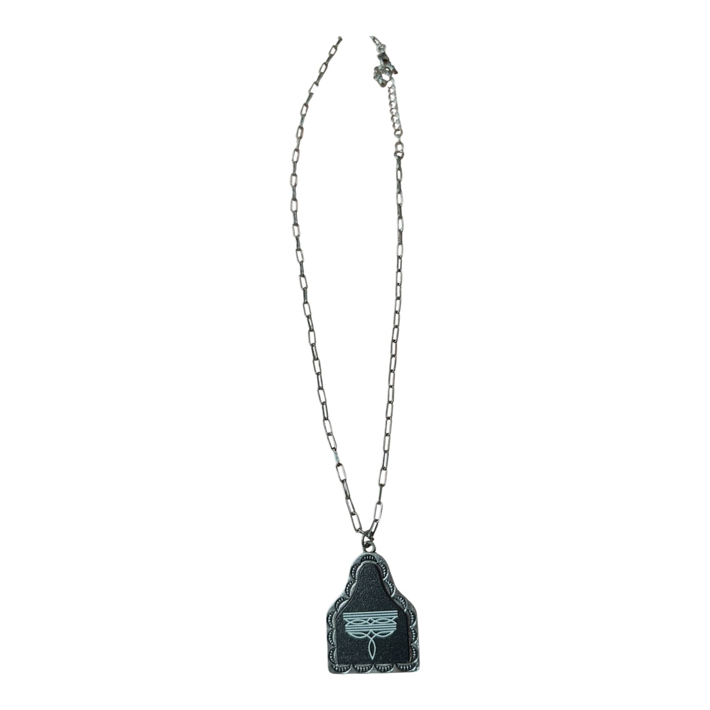 Black Cow Tag Boot Stitch Chain Necklace