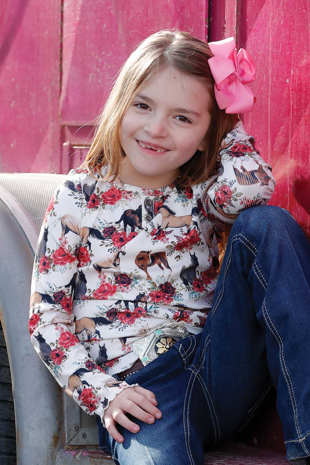 Cruel Denim Girls' Wild Flowers & Horses Long Sleeve Shirt