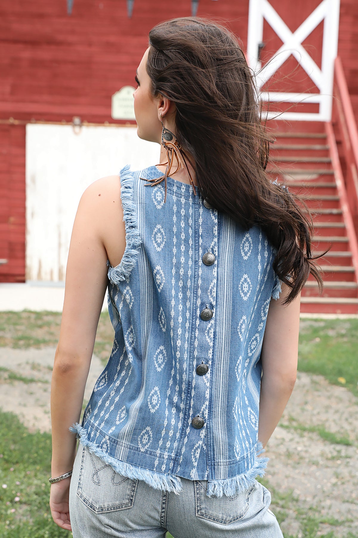 Cruel Denim Chambray Aztec Tank Top