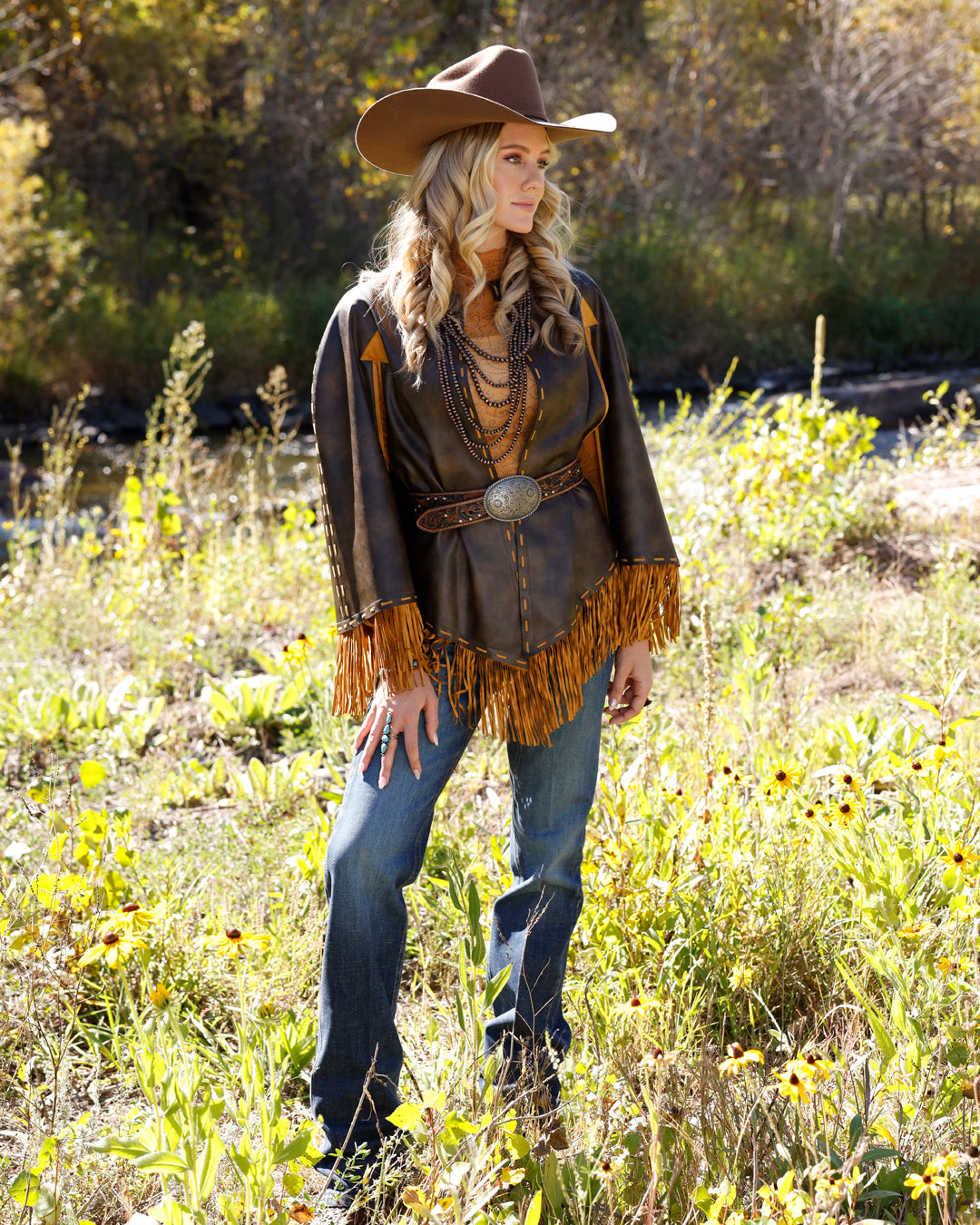 Cruel Denim Brown Fringe Cape