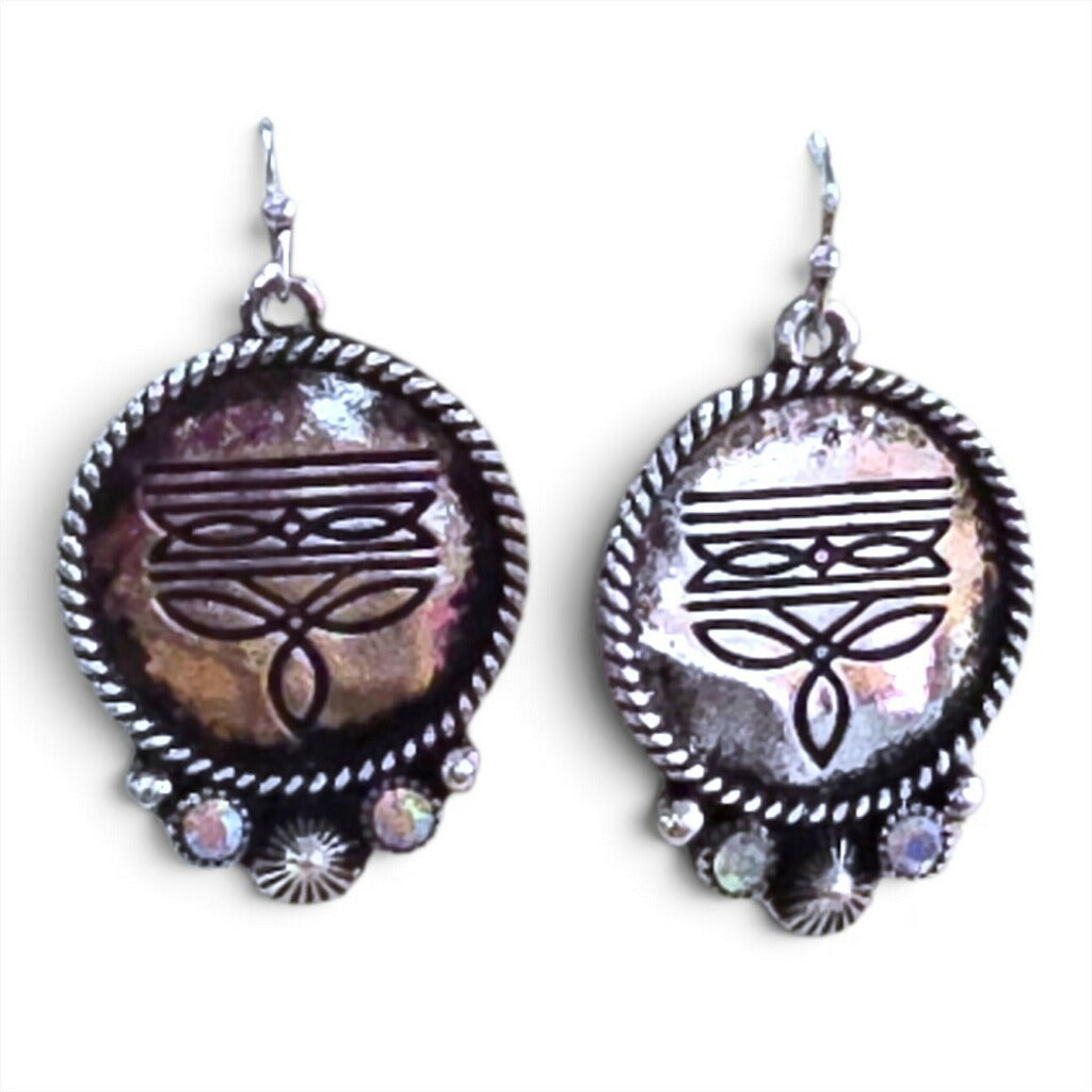 Round Boot Stitch Rhinestone Earrings