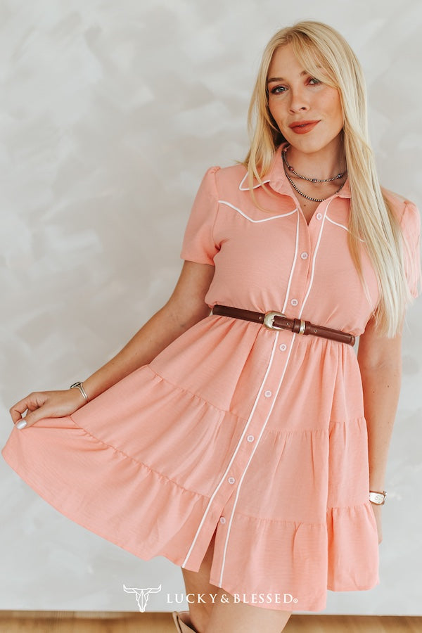 Coral Puff Sleeve Western Ruffle Tier Contrast Piping Yoke Dress – Corral Western Wear