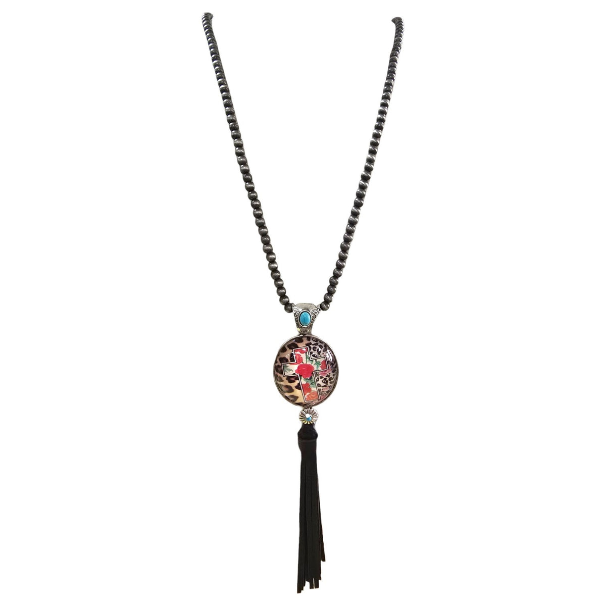 Cross Mirror Glass Beaded Necklace