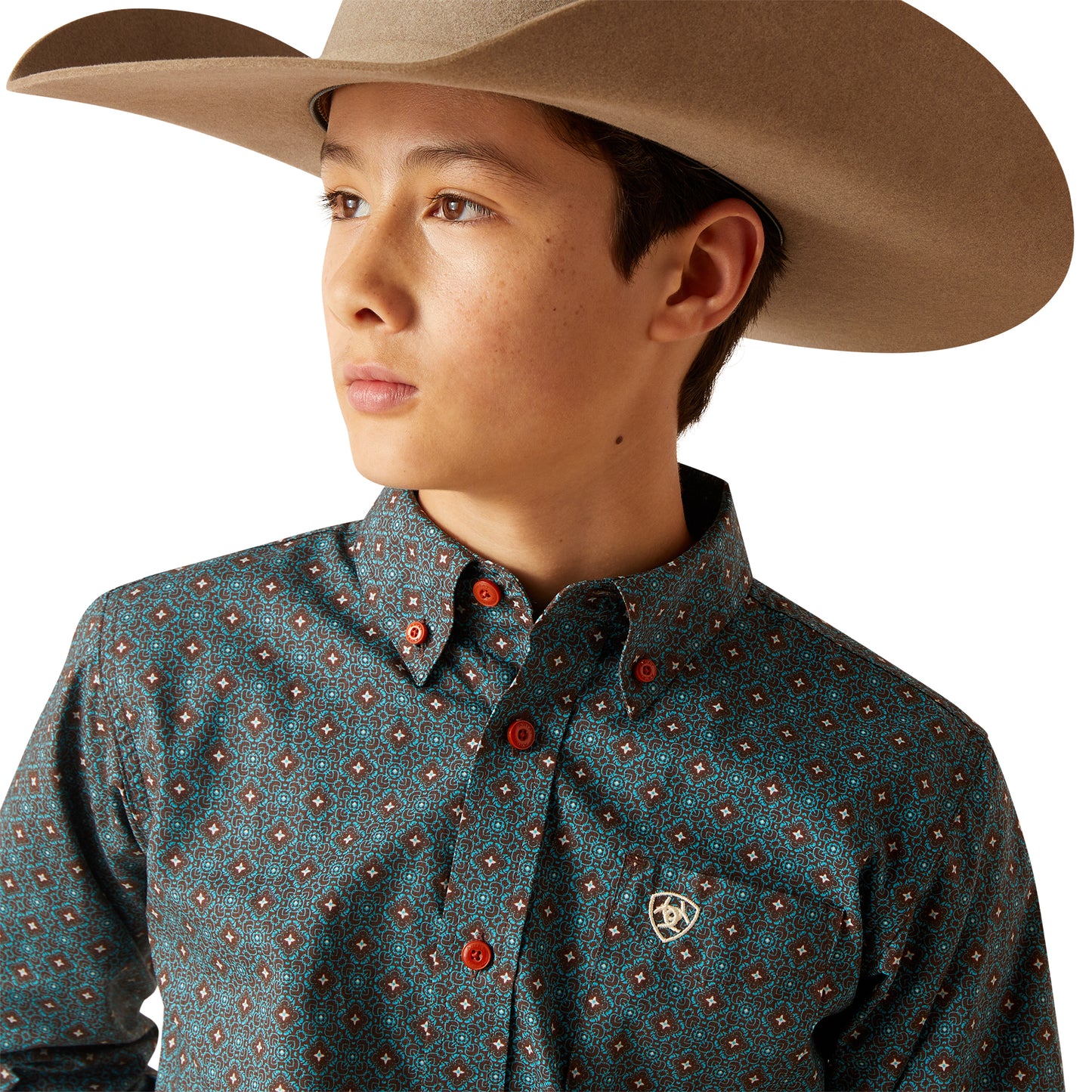 ARIAT BOYS BRODERICK BITTER CHOCOLATE LONG SLEEVE SHIRT