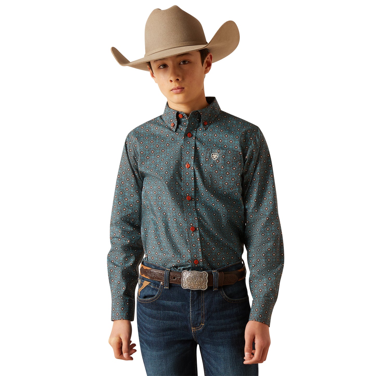 ARIAT BOYS BRODERICK BITTER CHOCOLATE LONG SLEEVE SHIRT