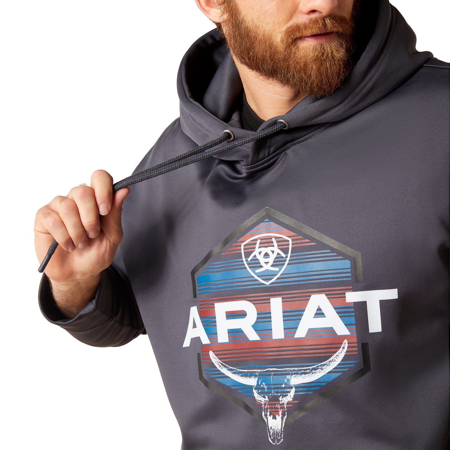 ARIAT ODYSSEY GRAY HEATHER LOGO FLEECE TEK HOODIE