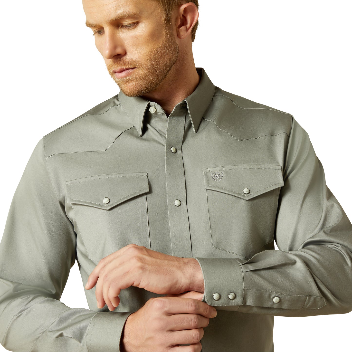 Ariat Solid Grey Twill Fitted Long Sleeve Shirt
