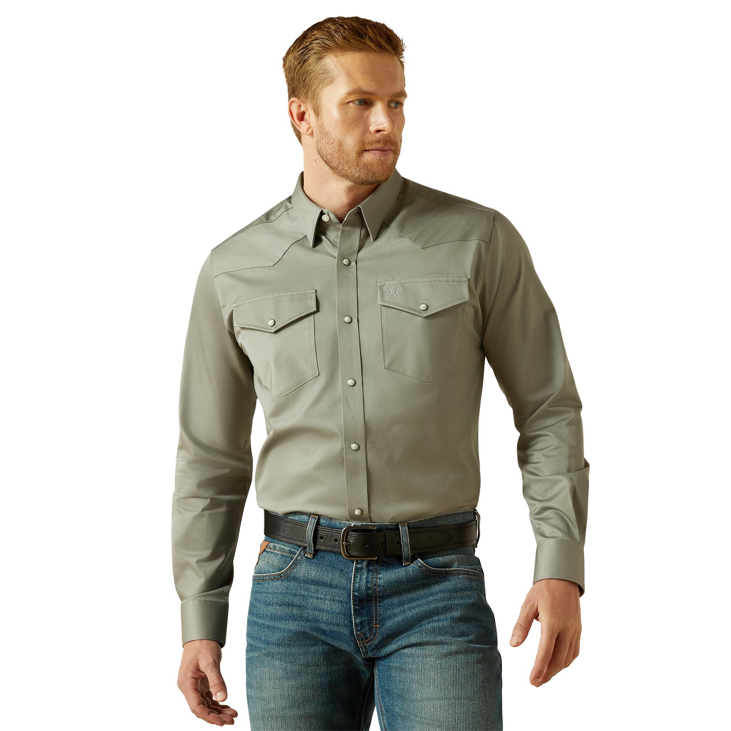 Ariat Solid Grey Twill Fitted Long Sleeve Shirt