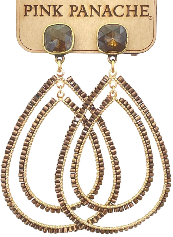 PINK PANACHE CHOCOLATE BEAD DOUBLE TEARDROP EARRING