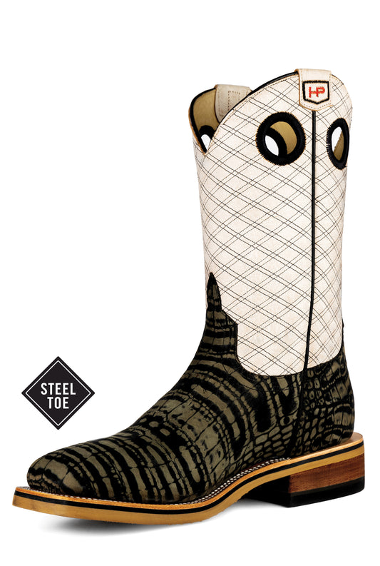 Horse Power Coco Vintage Caiman Print Steel Toe Work Boot