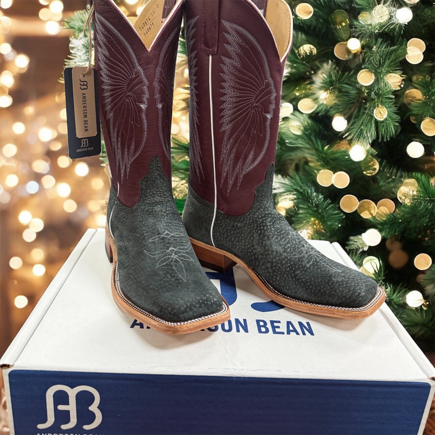 Anderson Bean Grey Carpincho (Capybara) Burgundy Shaft Square Toe Boot