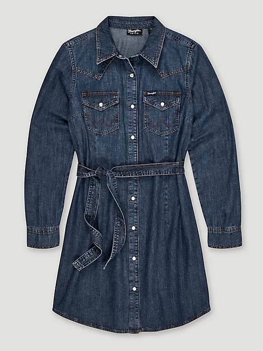 WRANGLER WOMEN'S LONG SLEEVE WESTERN SNAP DENIM DRESS