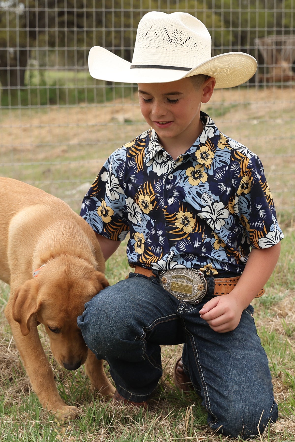 Cinch Boy's Blue Hawaiian Print Polo Shirt
