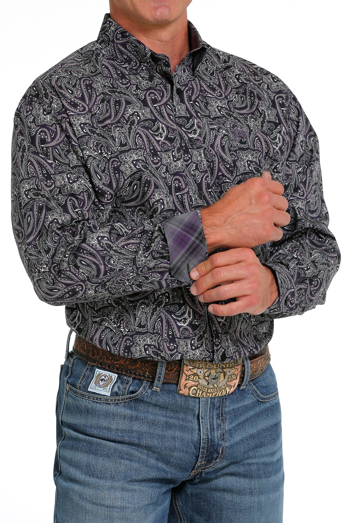 CINCH PURPLE FLORAL PAISLEY LONG SLEEVE SHIRT